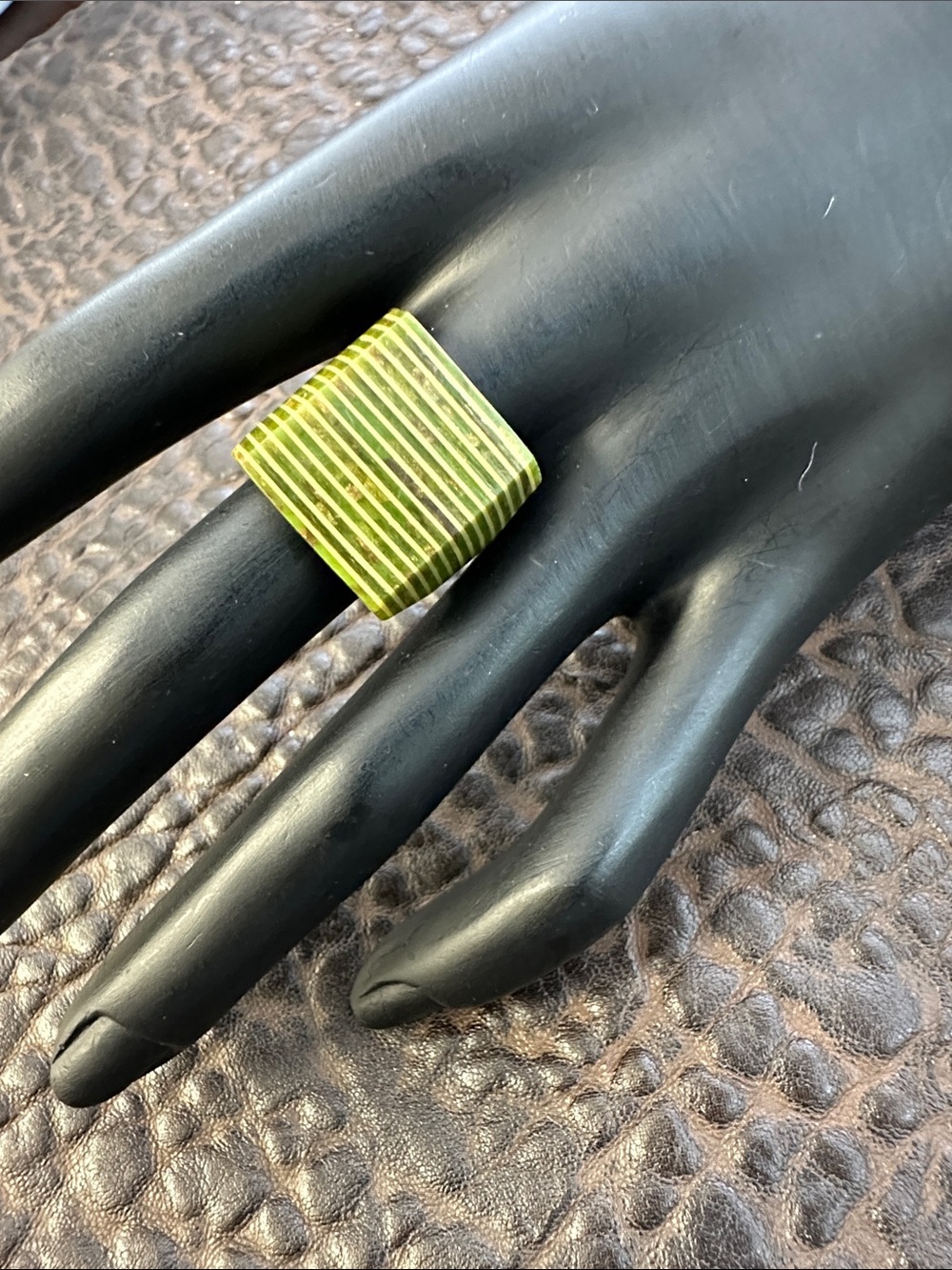 Green Textured Statement Ring Size 7- Women Accessories